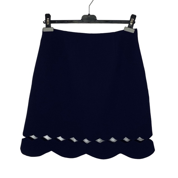 CLUB MONACO Atrina Blue Cut Out Scalloped Hem High Waist Skirt Old Money 6 - Picture 5 of 12